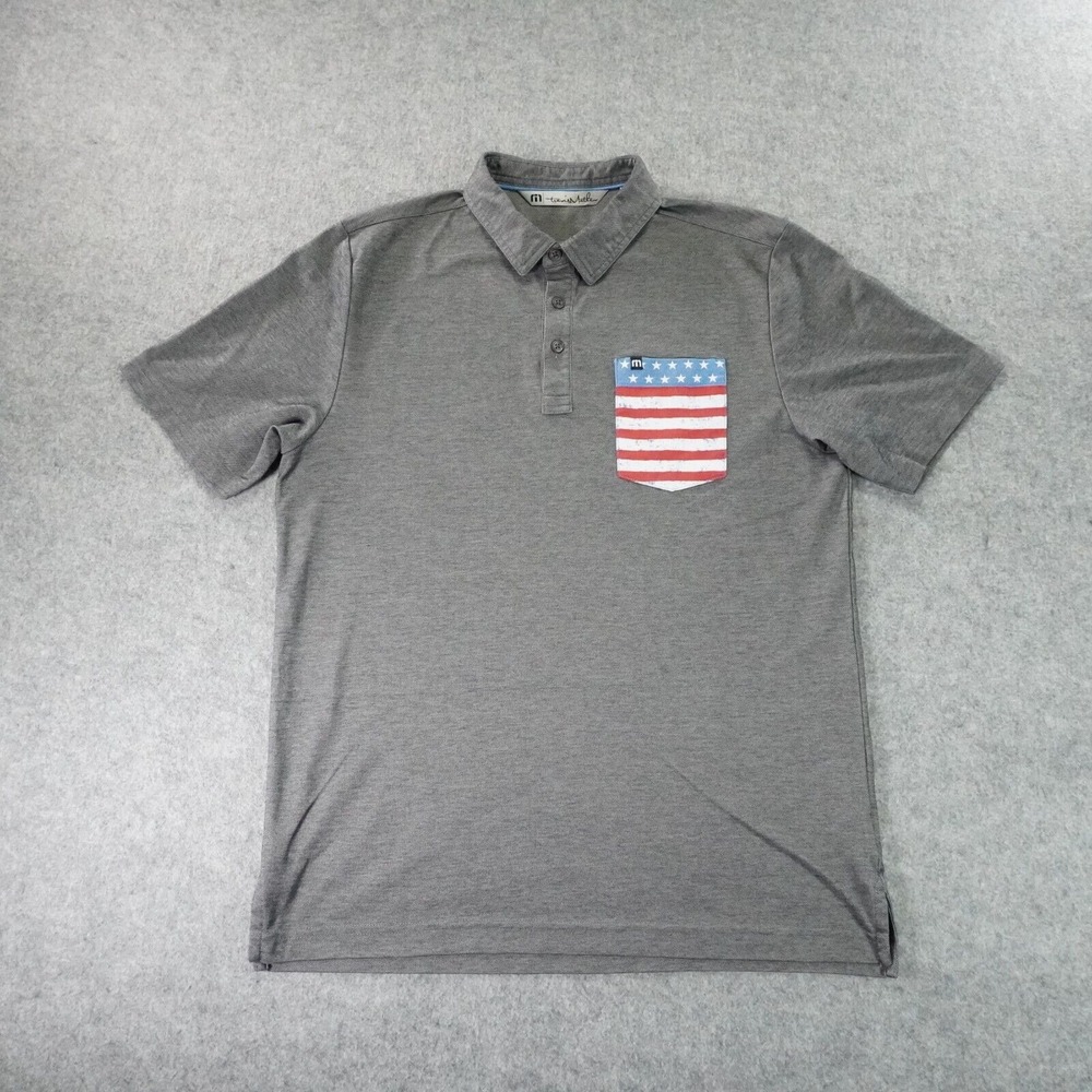 Travis Mathew‎ Polo Shirt Mens Medium Gray Flag Pocket Golf